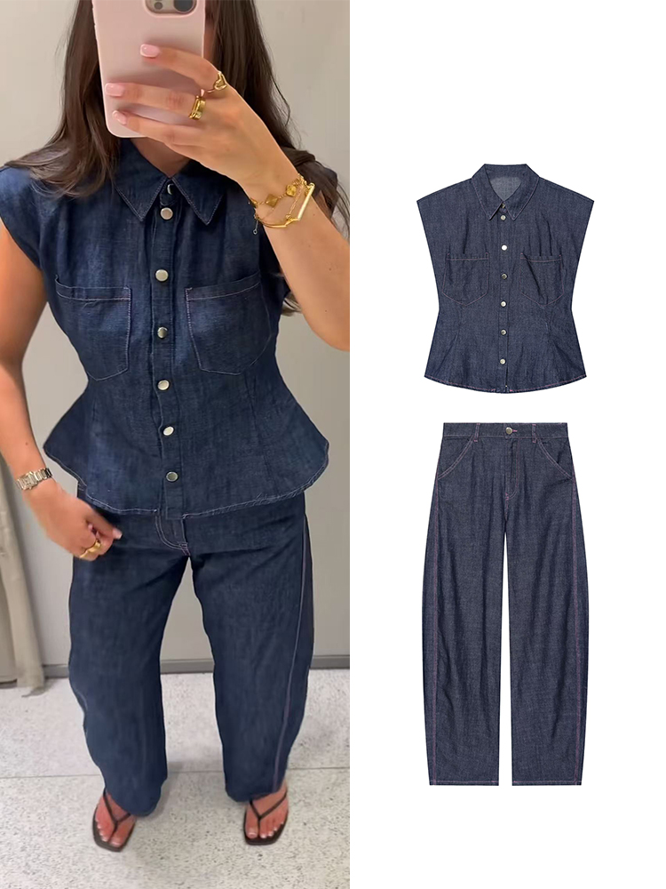 Shoulder Pad Set In - TFMLN Vrouwen Denim Broek Set Chic