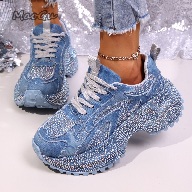 Sewing Cloth - Mode Strass Dames Chunky Sneakers Dikke