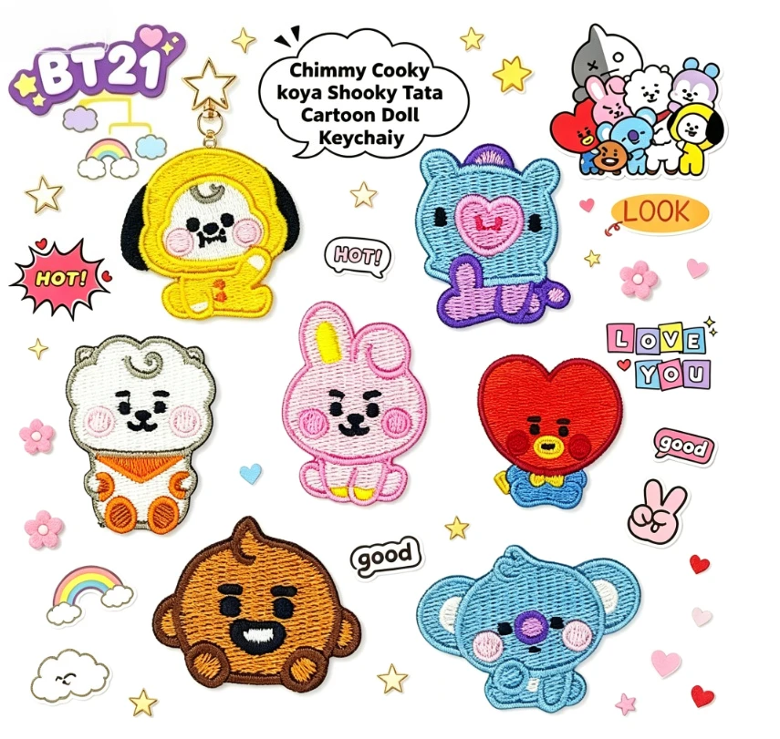 Iron On Patch - LINE FRIENDS BT21 Alle personages geborduurde